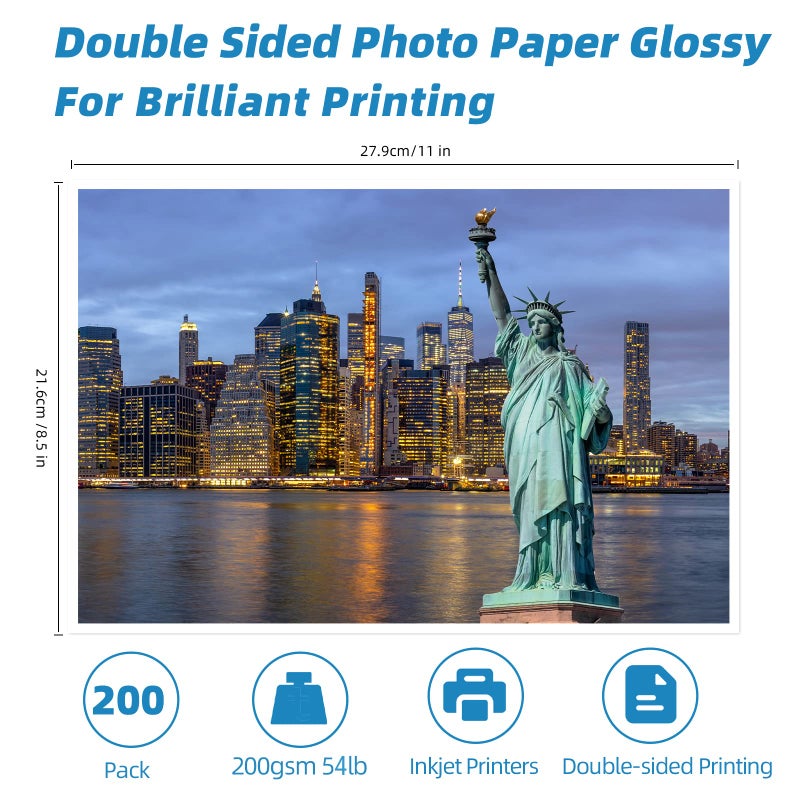 Uinkit 200 Sheets Double Sided Photo Paper Glossy 8.5x11 54lbs Inkjet for Dye Ink 200Gsm Value Bulk Pack Picture 8.5 x 11 9.5Mil for Inkjet Printing Printer (200sheets, 8.5x11) - Image 2